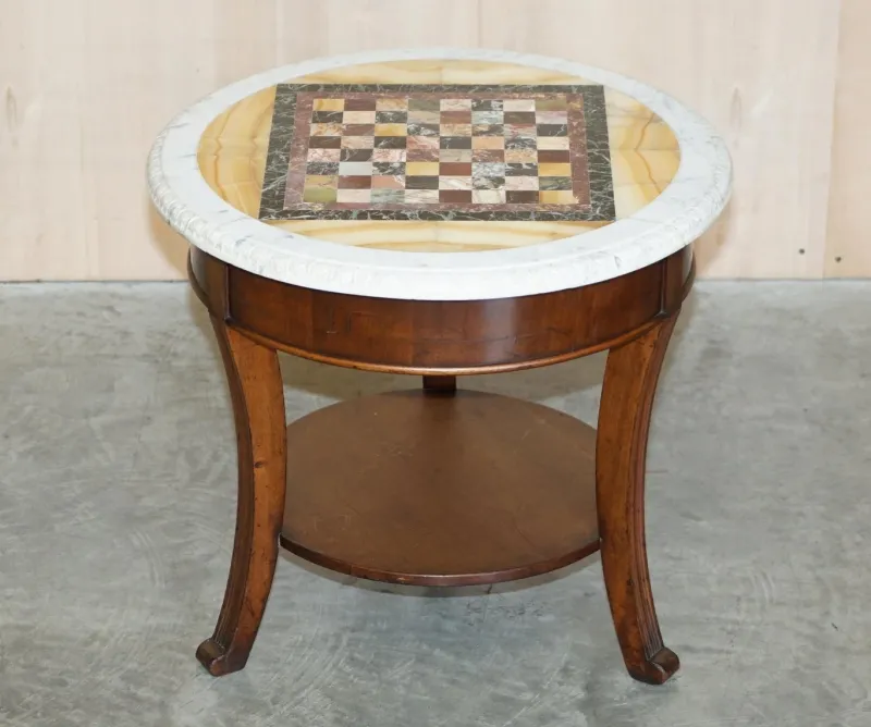 Pamono Antique Italian Pietra Dura Marble Chess Table with Mahogany Base, 1880s
