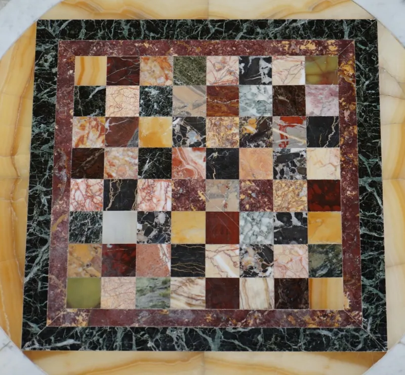 Pamono Antique Italian Pietra Dura Marble Chess Table with Mahogany Base, 1880s