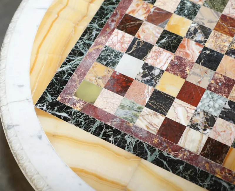 Pamono Antique Italian Pietra Dura Marble Chess Table with Mahogany Base, 1880s