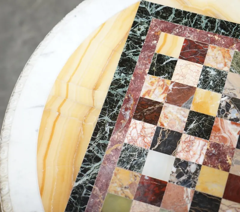 Pamono Antique Italian Pietra Dura Marble Chess Table with Mahogany Base, 1880s