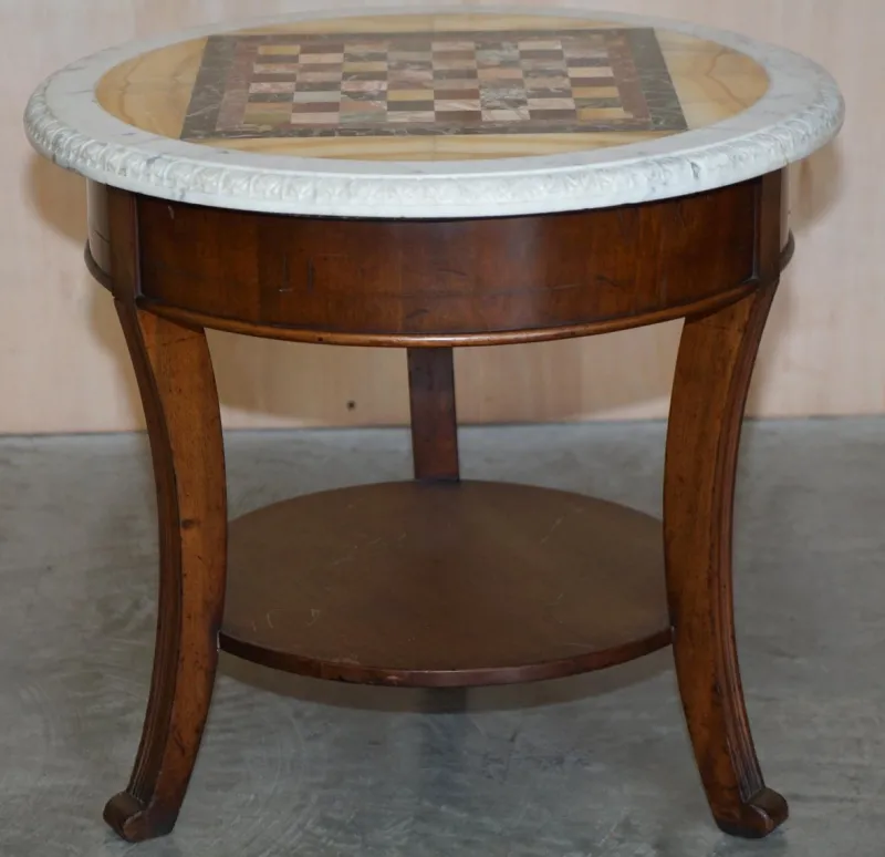 Pamono Antique Italian Pietra Dura Marble Chess Table with Mahogany Base, 1880s