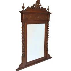 New Pamono Antique Italian Renaissance Hand Carved and Turned Walnut Fireplace or Console Mirror from Ballario