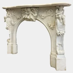 Hot Pamono Antique Italian Statuary Baroque Style Fireplace Mantel in White Marble, 1850