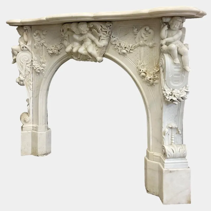 Hot Pamono Antique Italian Statuary Baroque Style Fireplace Mantel in White Marble, 1850