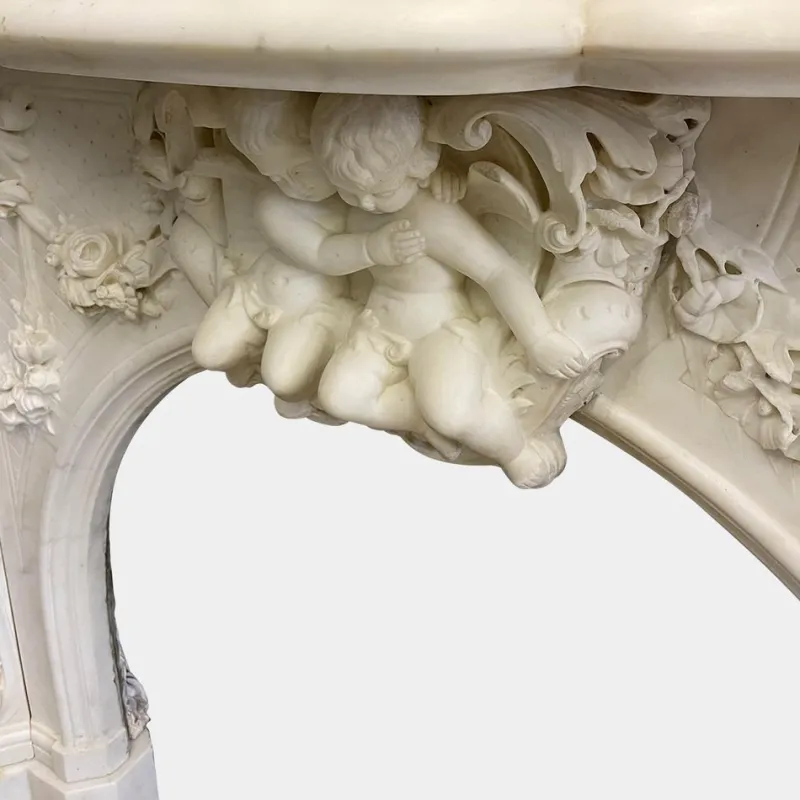 Hot Pamono Antique Italian Statuary Baroque Style Fireplace Mantel in White Marble, 1850