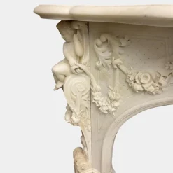 Hot Pamono Antique Italian Statuary Baroque Style Fireplace Mantel in White Marble, 1850