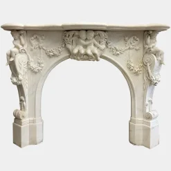Hot Pamono Antique Italian Statuary Baroque Style Fireplace Mantel in White Marble, 1850