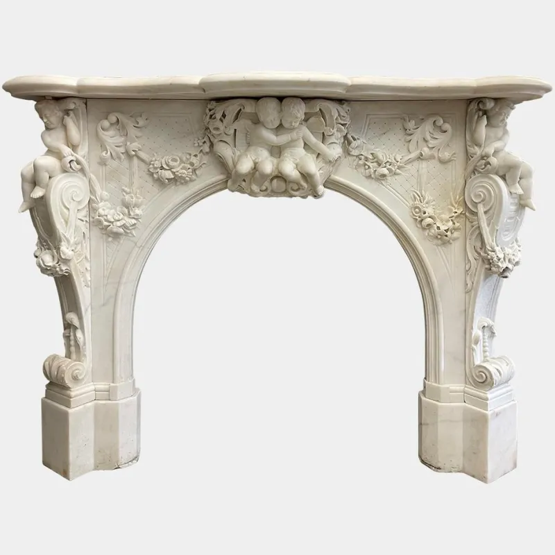 Hot Pamono Antique Italian Statuary Baroque Style Fireplace Mantel in White Marble, 1850