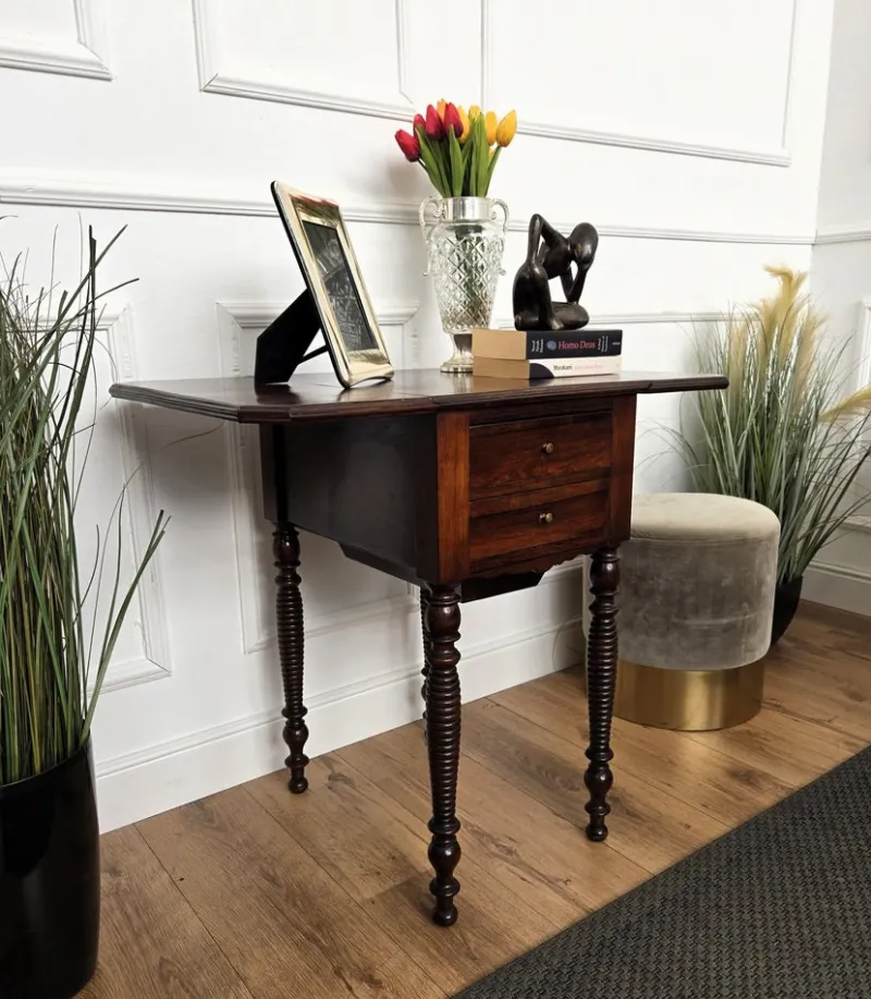 Pamono Antique Italian Walnut Drop Leaf Pembroke Console with Carved Turned Legs, 1890s> Console Tables