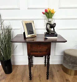 Pamono Antique Italian Walnut Drop Leaf Pembroke Console with Carved Turned Legs, 1890s><noscript><img width=