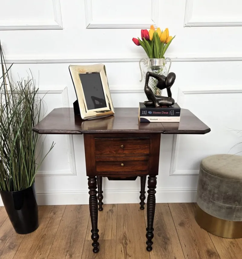 Pamono Antique Italian Walnut Drop Leaf Pembroke Console with Carved Turned Legs, 1890s> Console Tables