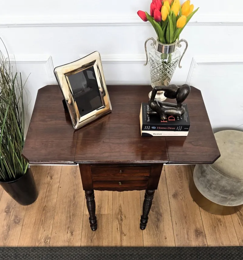 Pamono Antique Italian Walnut Drop Leaf Pembroke Console with Carved Turned Legs, 1890s> Console Tables