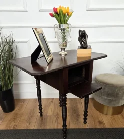 Pamono Antique Italian Walnut Drop Leaf Pembroke Console with Carved Turned Legs, 1890s><noscript><img width=