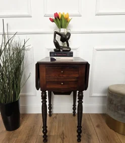 Pamono Antique Italian Walnut Drop Leaf Pembroke Console with Carved Turned Legs, 1890s><noscript><img width=