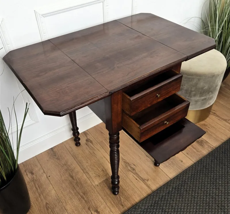 Pamono Antique Italian Walnut Drop Leaf Pembroke Console with Carved Turned Legs, 1890s> Console Tables
