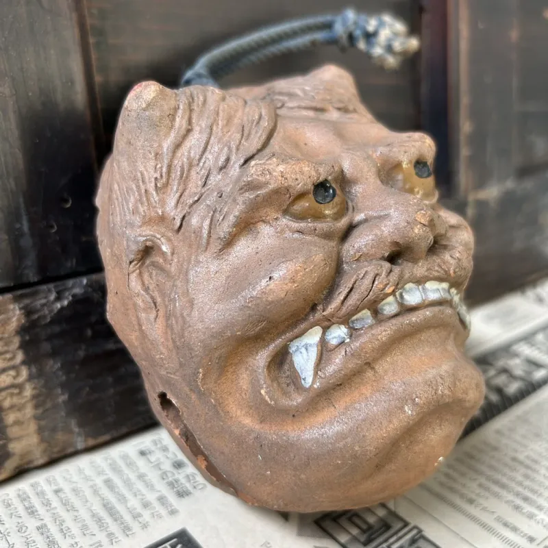 Sale Pamono Antique Japanese Oni Dorei Bell with Dual Faces, 1920s