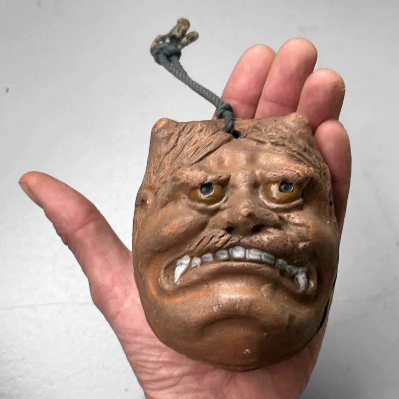 Sale Pamono Antique Japanese Oni Dorei Bell with Dual Faces, 1920s