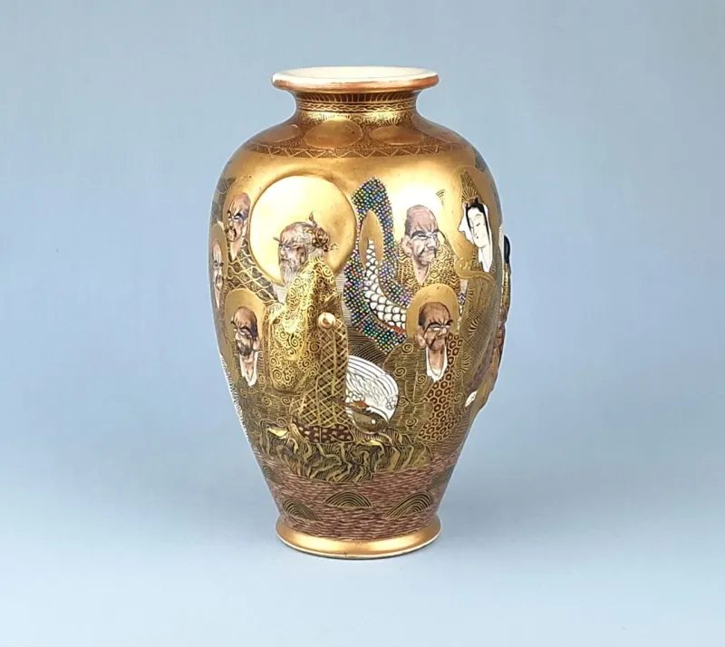 New Pamono Antique Japanese Satsuma Ware Vase, 1890s