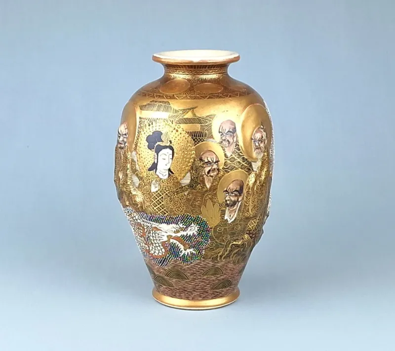 New Pamono Antique Japanese Satsuma Ware Vase, 1890s