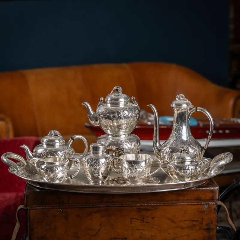 Pamono Antique Japanese Solid Silver Tea and Coffee Set by Samurai Shokai, 1900s, Set of 9> Coffee & Tea Service