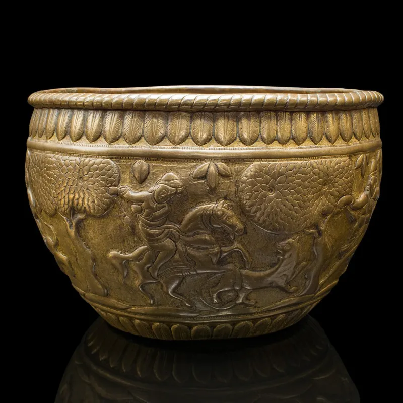 Pamono Antique Jardiniere Bowl in Brass, 1890s> Planters And Jardiniere