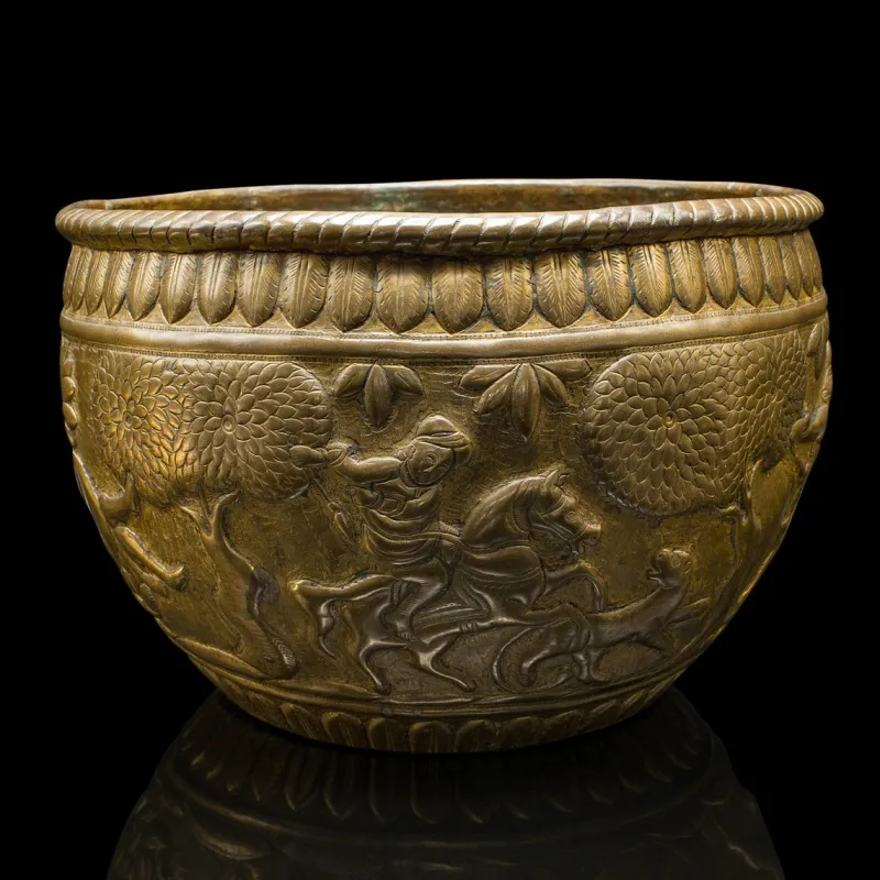 Pamono Antique Jardiniere Bowl in Brass, 1890s> Planters And Jardiniere