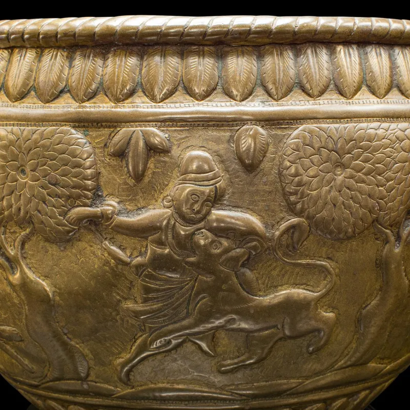 Pamono Antique Jardiniere Bowl in Brass, 1890s> Planters And Jardiniere