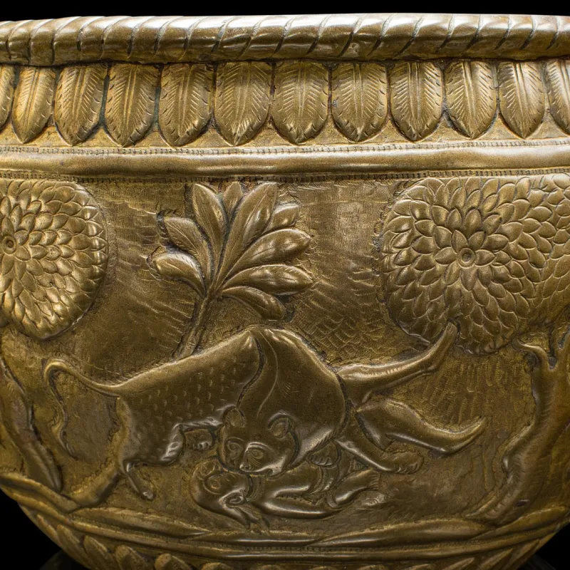 Pamono Antique Jardiniere Bowl in Brass, 1890s> Planters And Jardiniere