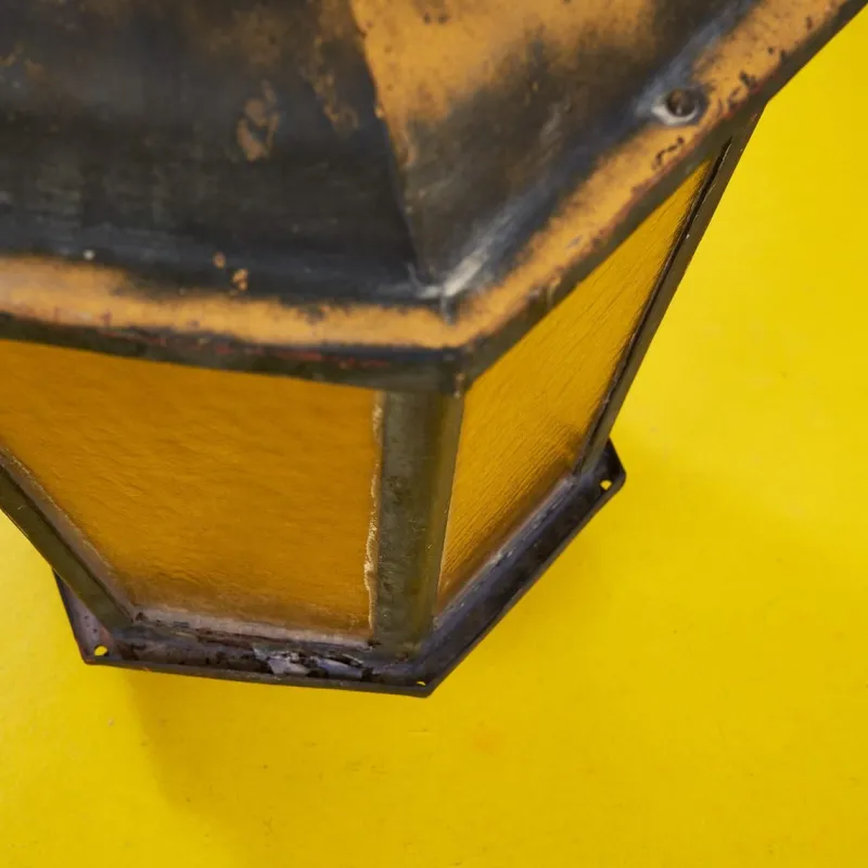 Pamono Antique Lantern in Iron and Amber Glass> Garden Lighting