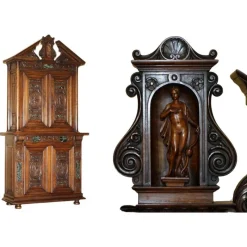 Pamono Antique Louis XIII Revival Walnut and Marble Cabinet, 1860> Cabinets & Wardrobes