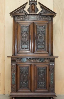 Pamono Antique Louis XIII Revival Walnut and Marble Cabinet, 1860> Cabinets & Wardrobes