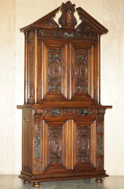 Pamono Antique Louis XIII Revival Walnut and Marble Cabinet, 1860><noscript><img width=