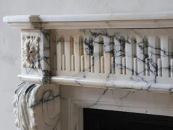 Discount Pamono Antique Louis XVI French Arabescato Marble Fireplace with Cast Iron Interior