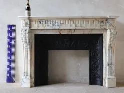 Discount Pamono Antique Louis XVI French Arabescato Marble Fireplace with Cast Iron Interior