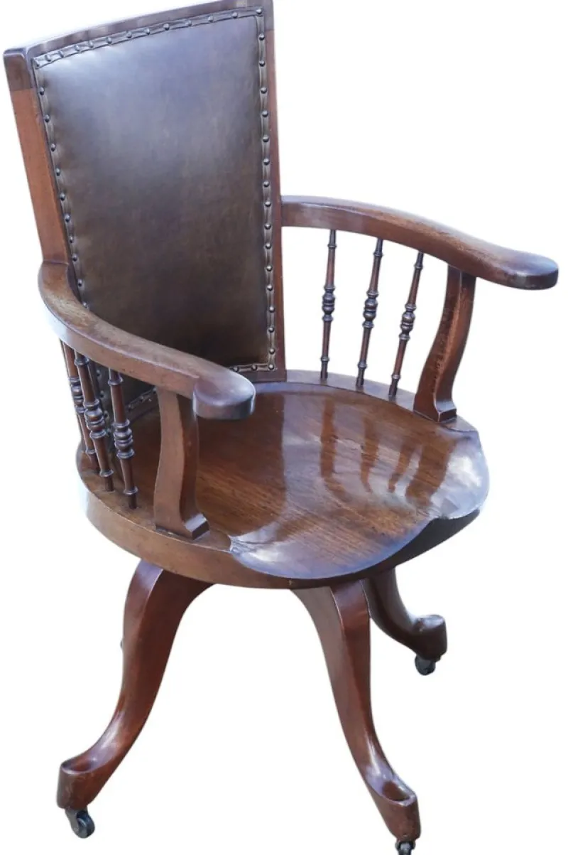 Pamono Antique Mahogany and Leather Swivel Captain's Chair, 1900s> Office Chairs