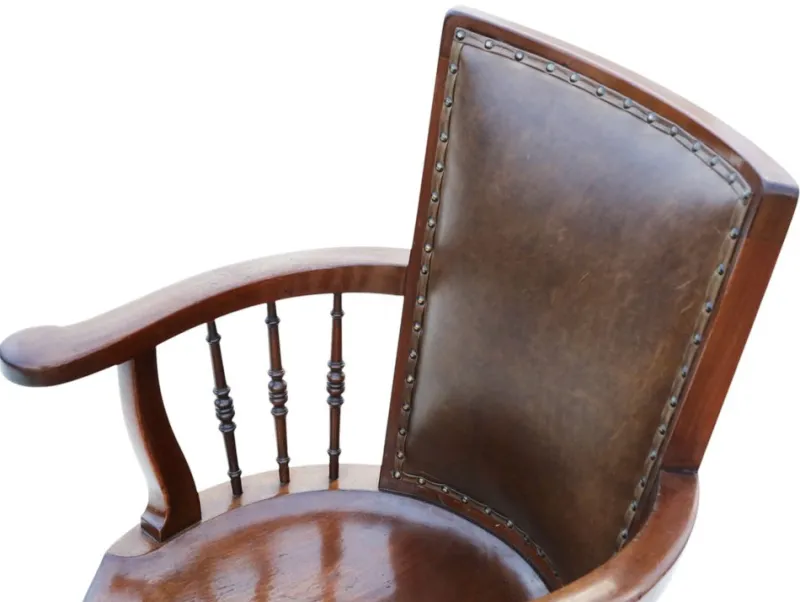 Pamono Antique Mahogany and Leather Swivel Captain's Chair, 1900s> Office Chairs