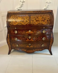 Outlet Pamono Antique Mahogany Floral Marquetry Inlaid Cylinder Bureau, 1780s