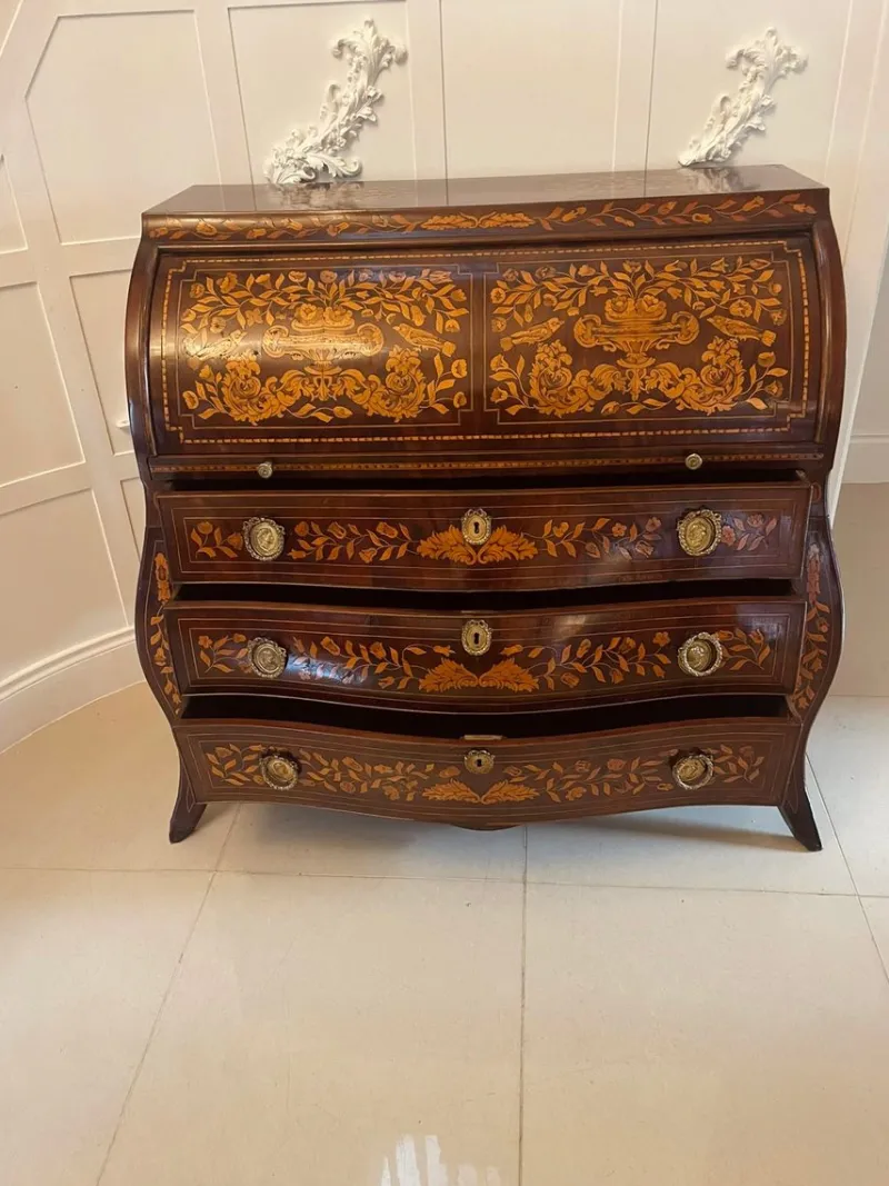Outlet Pamono Antique Mahogany Floral Marquetry Inlaid Cylinder Bureau, 1780s