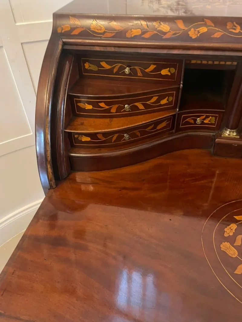 Outlet Pamono Antique Mahogany Floral Marquetry Inlaid Cylinder Bureau, 1780s