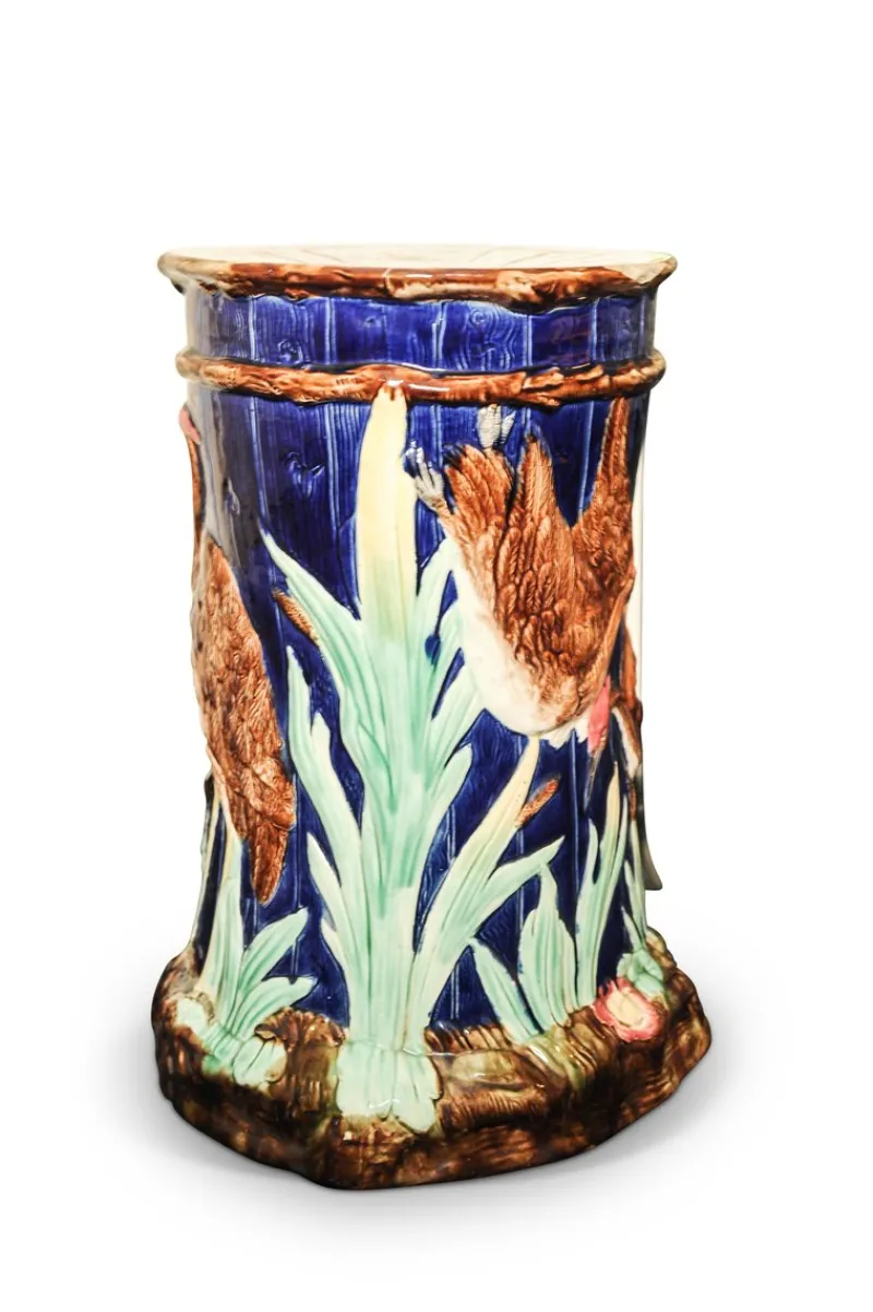 Pamono Antique Majolica Ceramic Garden Stool from Thomas Forester & Sons> Garden Seating