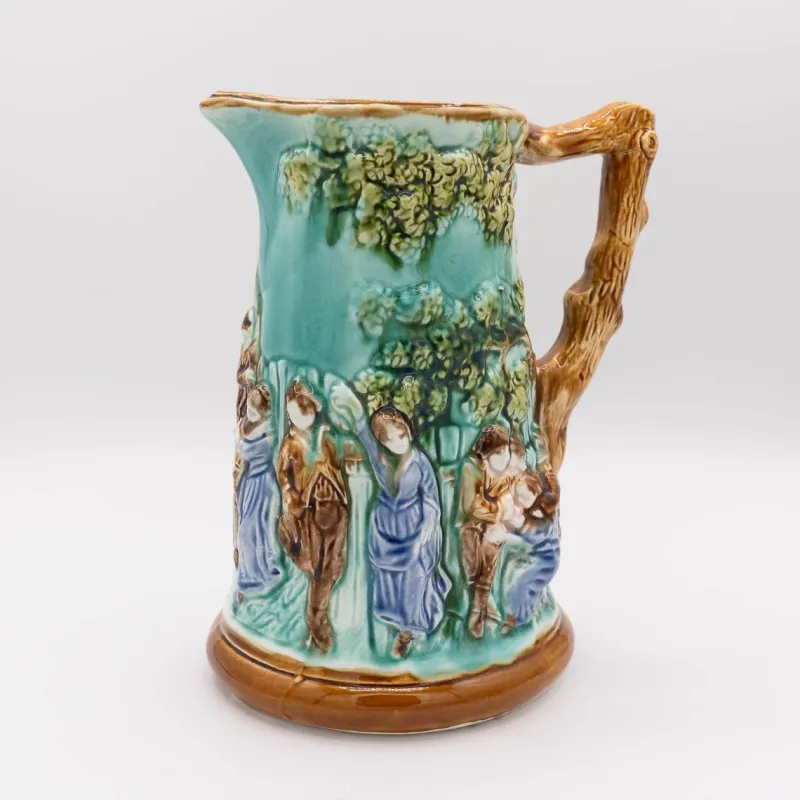Pamono Antique Majolica Jug by Mouzin Leach & Cie, Nimy-Les-Mons, 1890s> Bottles, Carafes & Jugs