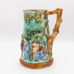 Pamono Antique Majolica Jug by Mouzin Leach & Cie, Nimy-Les-Mons, 1890s><noscript><img width=