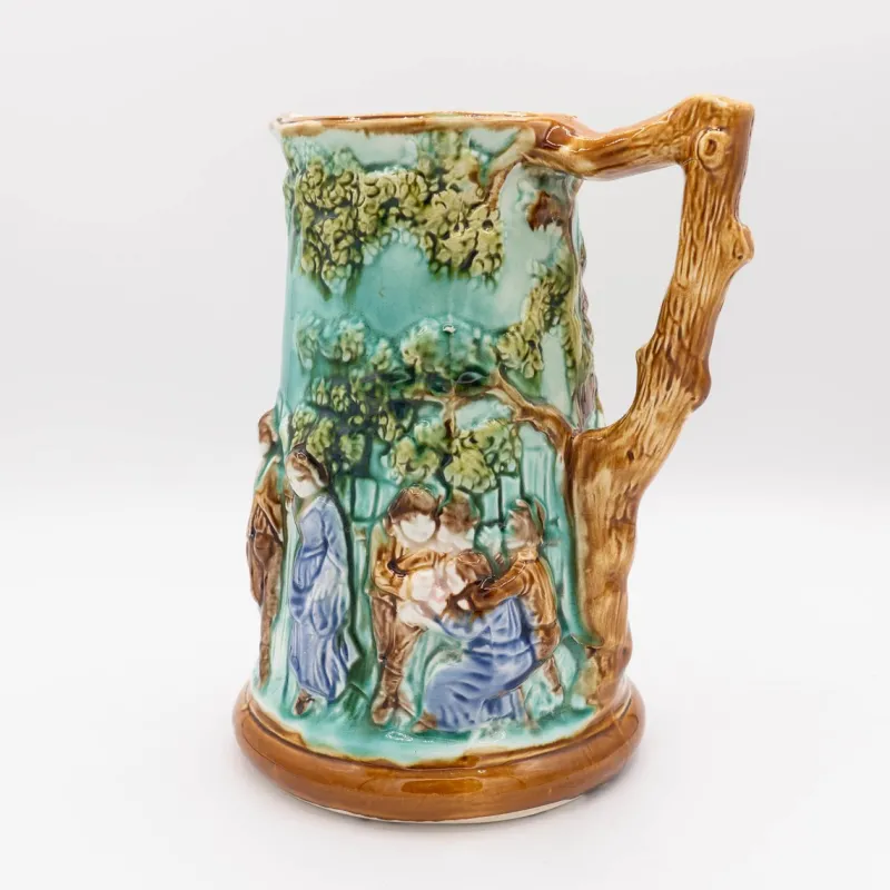 Pamono Antique Majolica Jug by Mouzin Leach & Cie, Nimy-Les-Mons, 1890s> Bottles, Carafes & Jugs