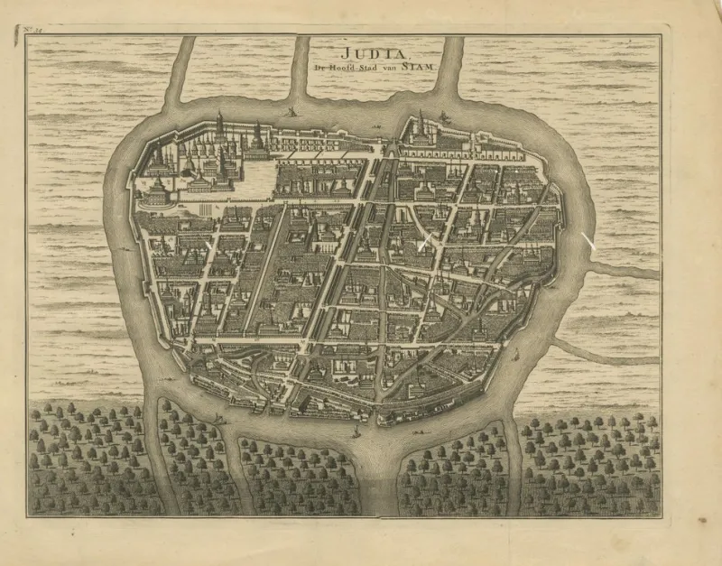 New Pamono Antique Map of Ayutthaya in Siam, 1726