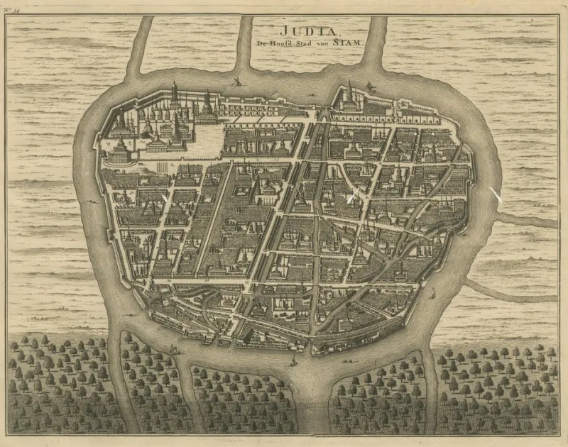 New Pamono Antique Map of Ayutthaya in Siam, 1726