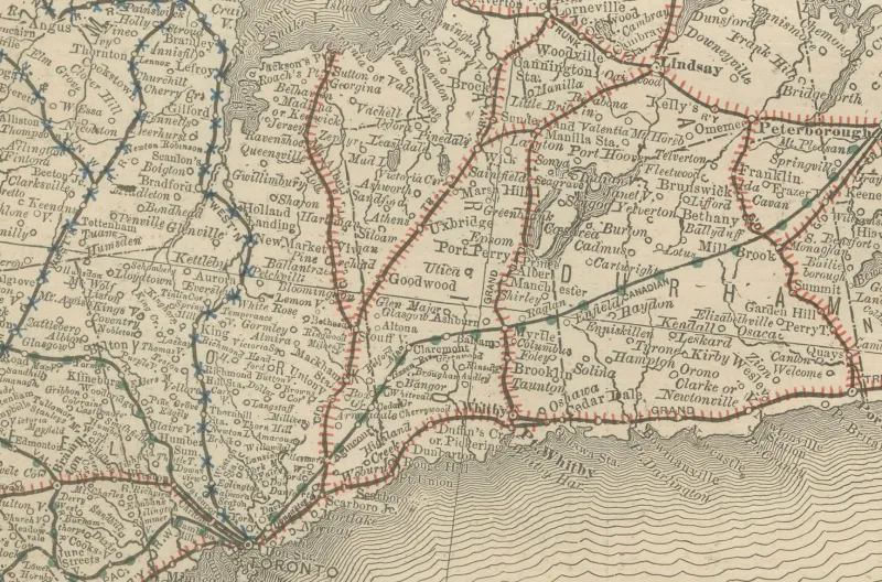 Hot Pamono Antique Map of Eastern Ontario The Heartland Province with Railroads, 1888