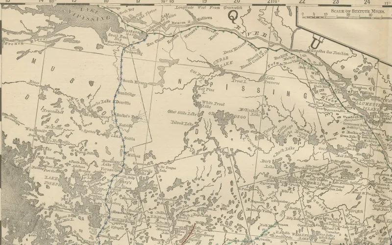 Hot Pamono Antique Map of Eastern Ontario The Heartland Province with Railroads, 1888