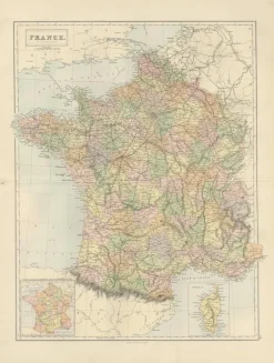 Discount Pamono Antique Map of France, 1884