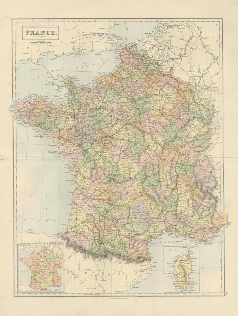 Discount Pamono Antique Map of France, 1884