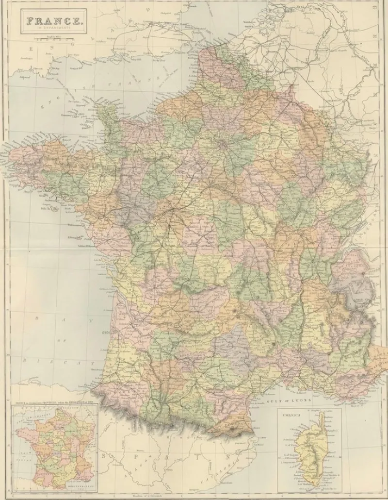 Discount Pamono Antique Map of France, 1884